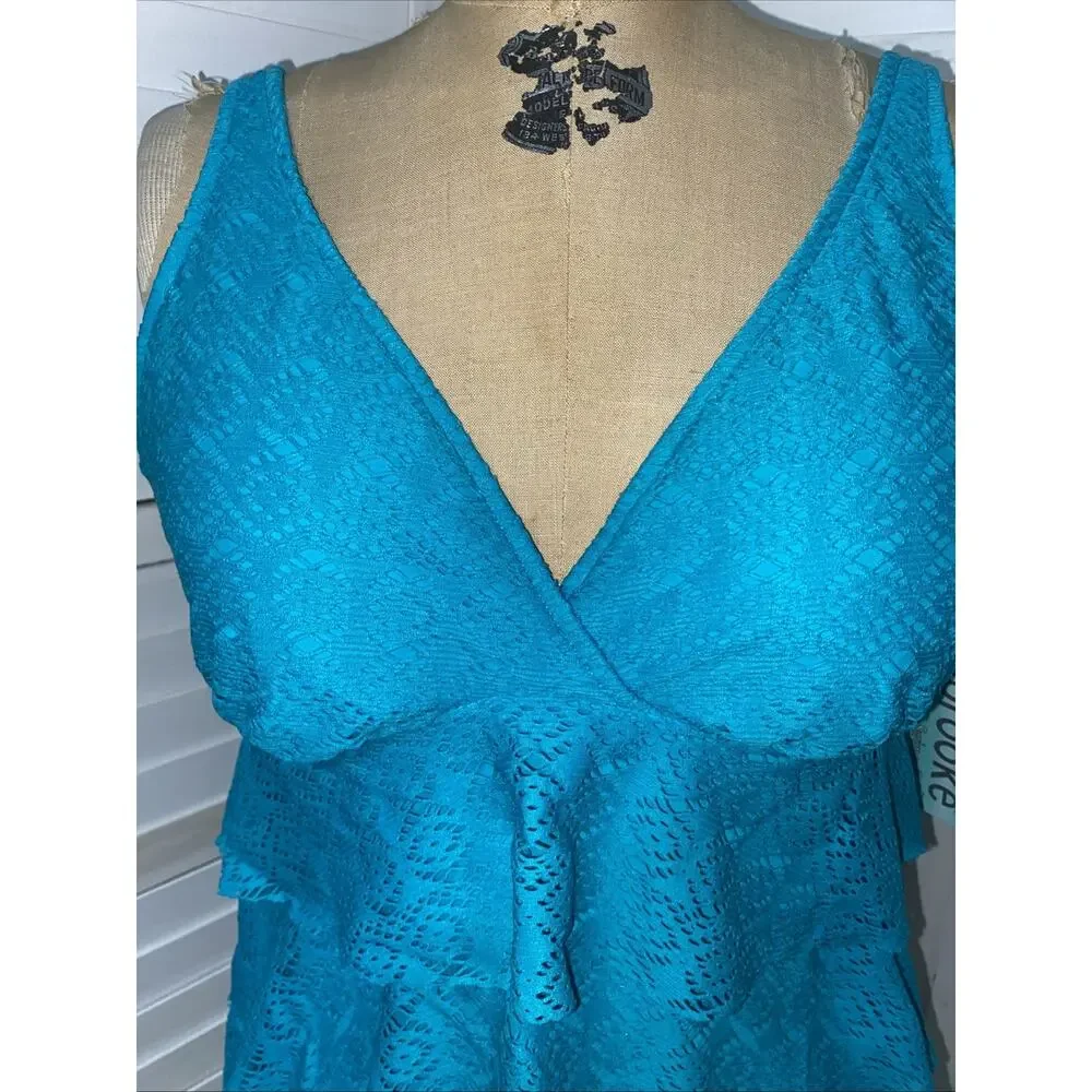 New W/ Tags Penbrooke Women’s Swimsuit Top Tankini Teal Green Size 14